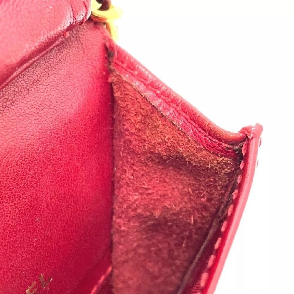 CHANEL Chain Pochette Pouch Shoulder Bag Patent Leather Red x GoldHardware - Picture 11 of 13